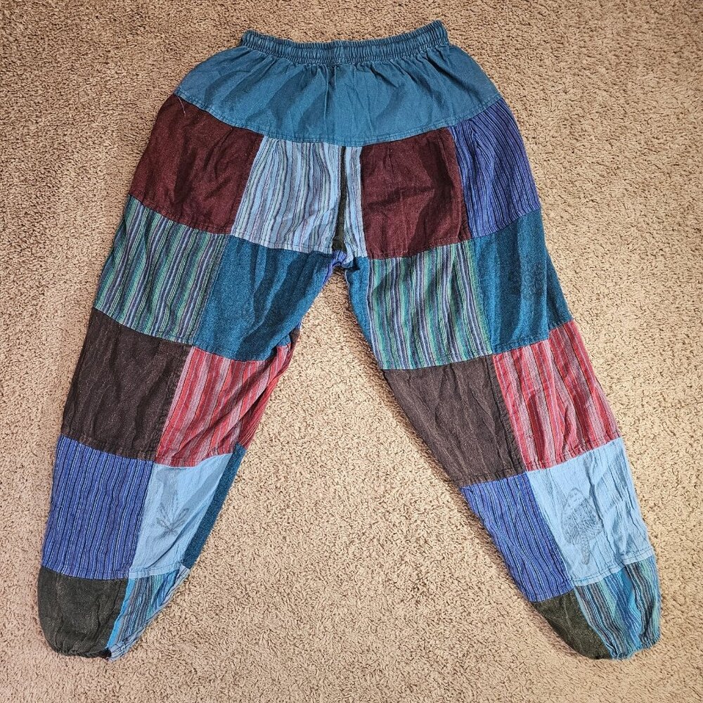 READ Kathmandu Imports Jogger Pants Small Patchwork Boho Nepal Cotton - Picture 2 of 8